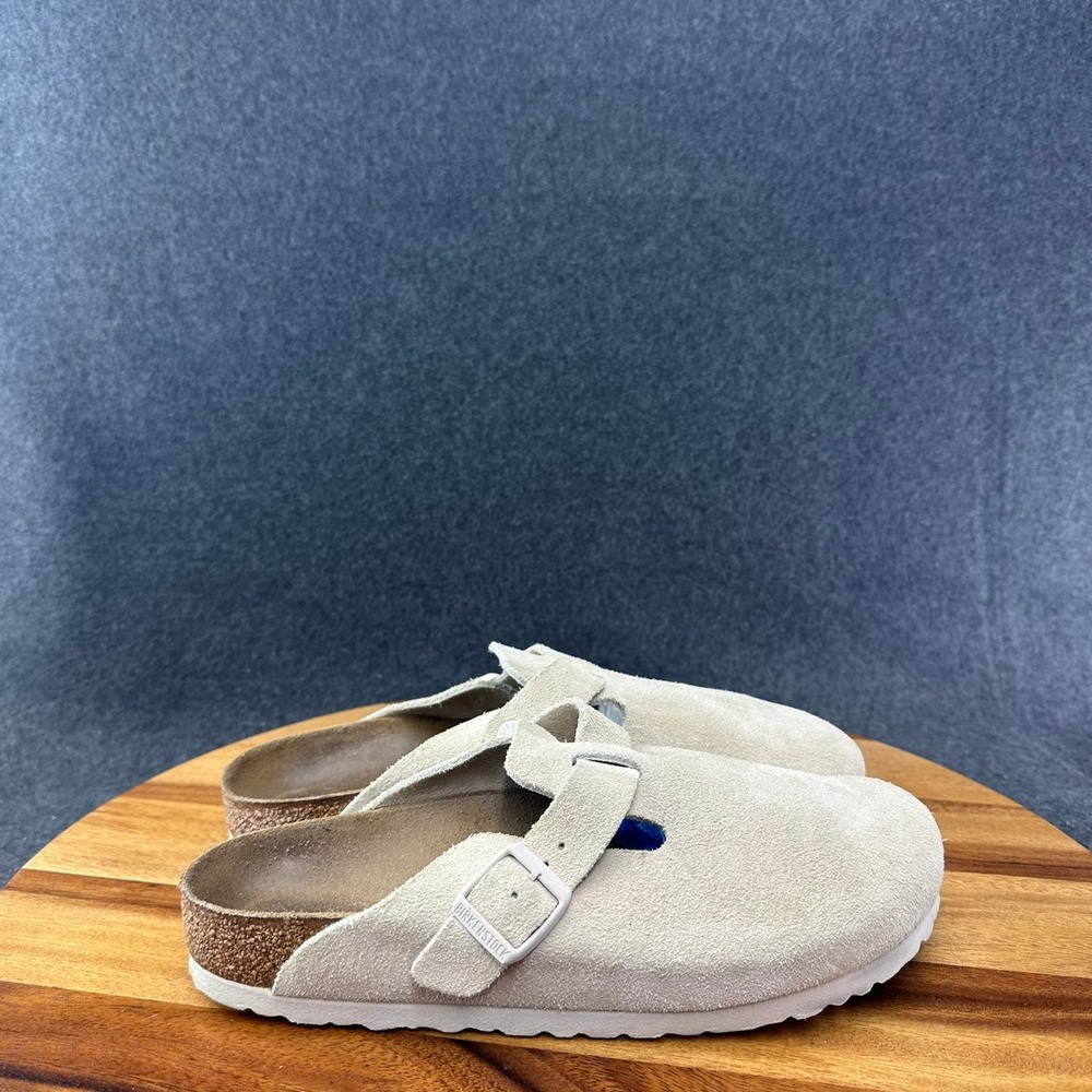 Birkenstock Boston Suede Clogs Antique White Buckle Shoes Womens Sz 9 Narrow